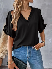 Women's Summer Short Sleeve V Neck Polyester Tunic Tops