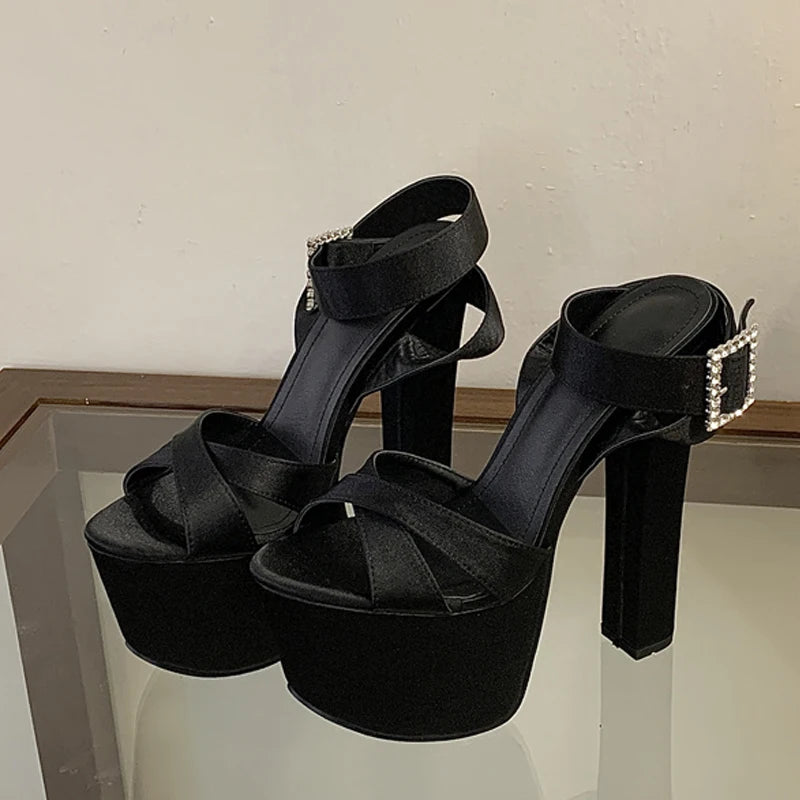 Liyke Summer Street Sexy 16CM Sandals Women Fashion Big Crystal Rhinestone Buckle Strap Chunky Platform High Heels Ladies Shoes - Buy online at  Vibe In Cart.