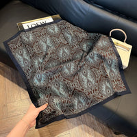 Printed Paisley Houndstooth Square Scarf for Women, Coffee Color, Polyester