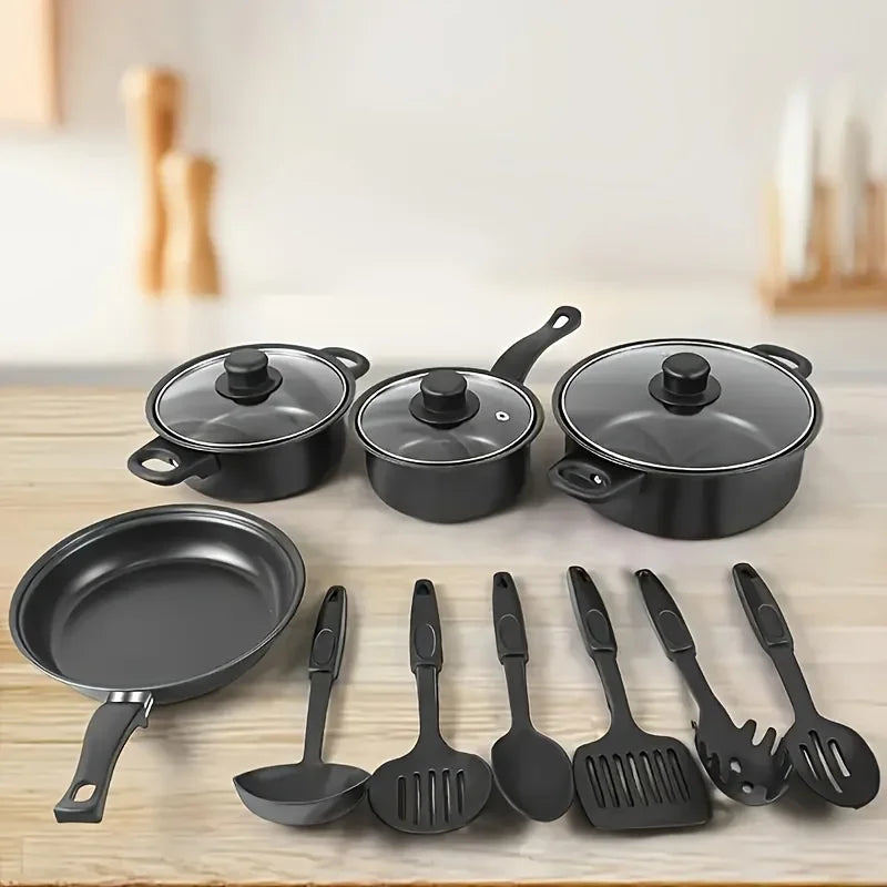 13-Piece Nonstick Cookware Set Black - Induction Compatible Pot Pan Set with Frying Pan & Utensils for Kitchen & Camping - Buy online at  Vibe In Cart.