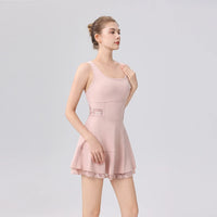 2026 New tennis dress ballet dress sexy back cross lace badminton anti-light lacework Separate shorts yoga golf sports dress