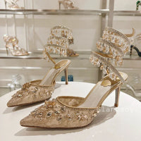 Fashion High Heels Sandals Women Shiny Crystal Tassel Snake Shaped Winding Wedding Shoes Summer Pointed Toe Stiletto Sandalias - Buy online at  Vibe In Cart.