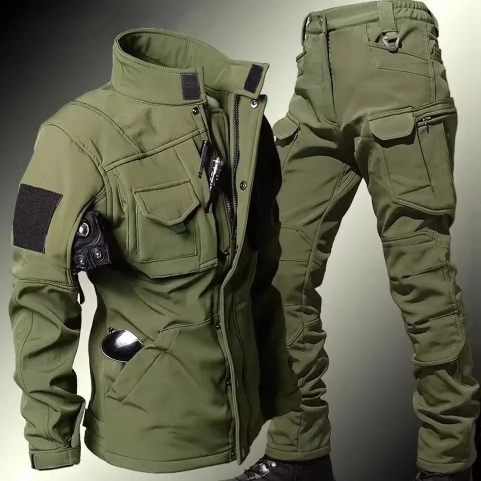 Men's Waterproof Windproof Polyester Tactical Jacket and Cargo Pants Set