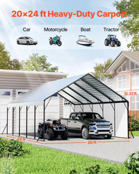 20x24 ft Heavy Duty Metal Carport, Outdoor Car Shelter with Removable PE Sidewalls, Steel Frame Garage for Car, Truck, Boat - Buy online at  Vibe In Cart.