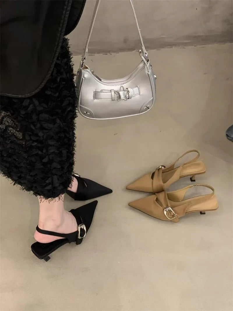 Pointy High Heeled Sandals Women's Buckle Brand Casual Fashion Slippers Sexy Slingback Shoes Sweet Muller Beach Sandals Women - Buy online at  Vibe In Cart.