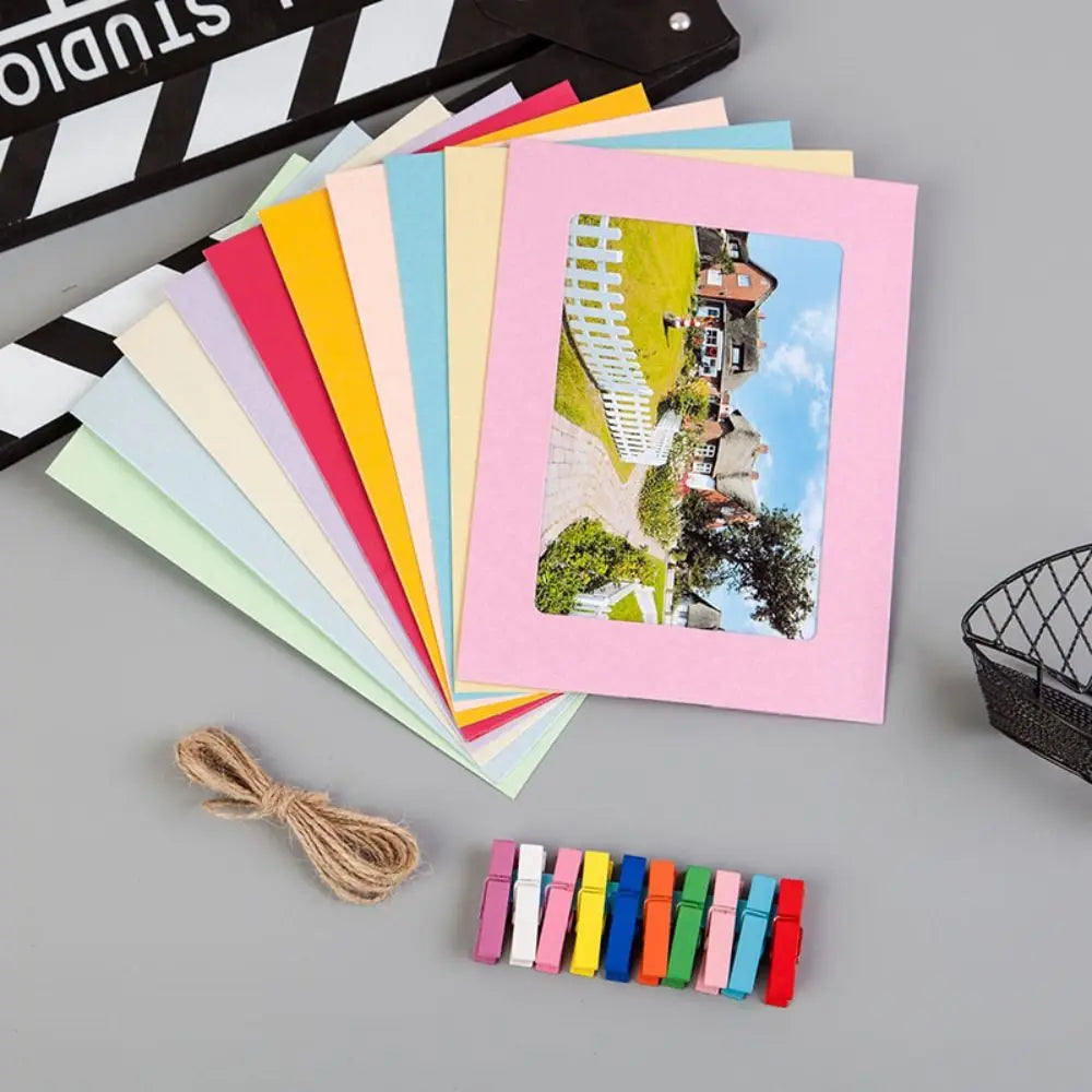 10Pcs DIY Craft Paper Photo Frame With Clips and Rope Wall Photo Frame Hanging Picture Album Home Decor Wedding Happy Birthday - Buy online at  Vibe In Cart.