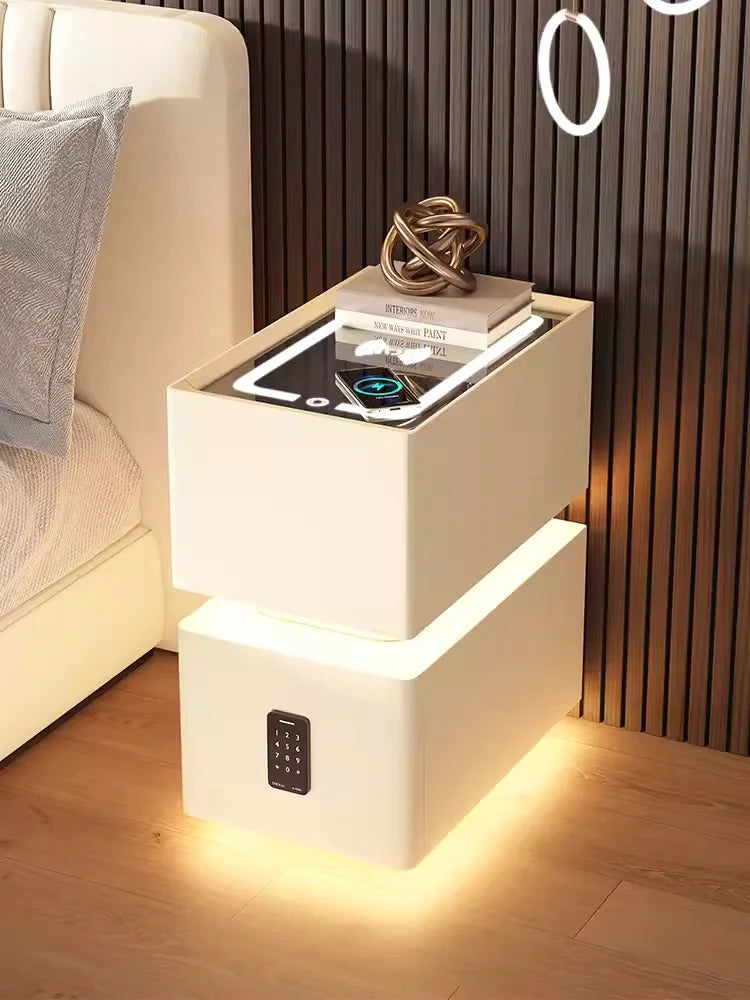 Creative 25cm Smart Bedside Table with Sensor Light Nordic Style Storage Cabinet Bedroom Nightstand with Wireless Charging - Buy online at  Vibe In Cart.
