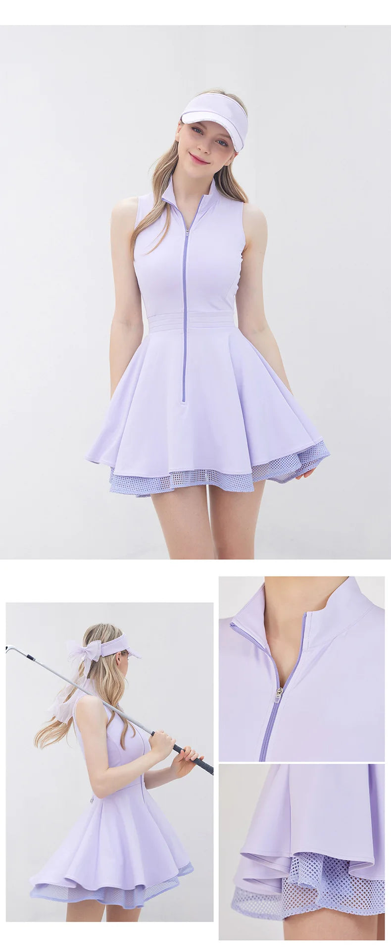 New Summer Women Tennis Polo Dress Zipper Collar Slim Golf Tennis Dress Lady Sleeveless Lace Ruffle Golf Skirts with Inner Short - Buy online at  Vibe In Cart.