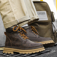 Men's Ankle Boots Lace-Up Flat Heel Bonded Leather Insole