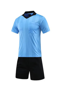 Men's Polyester Soccer Referee Uniform Set with Jersey and Shorts