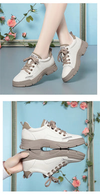 2024 Spring Non-slip Soft Leather Sneaker Trekking Footwear New Women's Thick-soled Lace-up Leisure Skateboard Sports Shoes - Buy online at  Vibe In Cart.