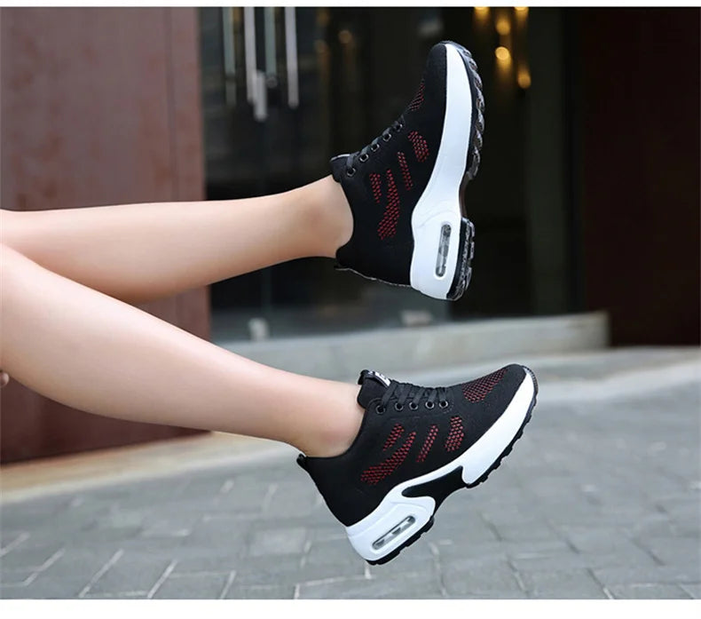 Women's Platform Mesh Lace-Up Sneakers Medium Heel