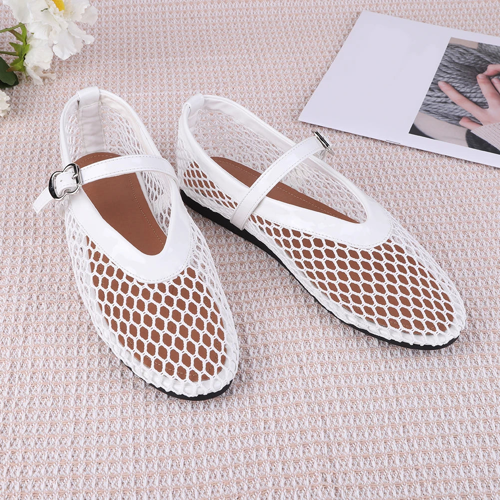 Women Mesh Ballet Flats Fishnet Ballerina Flats Breathable Slip On Ballerina Shoes Buckle Strap Daily Dress Shoes for Commuting - Buy online at  Vibe In Cart.