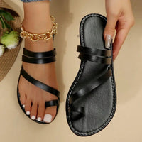 2025 Summer Flat Heel Sandals Women's Casual Simple Fashion Beach Slippers Women's PU Leather Belt Slip-On Gladiator Sandals - Buy online at  Vibe In Cart.
