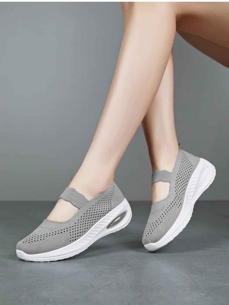 Women's Platform Casual Flats Slip-On Mesh Breathable Walking Shoes