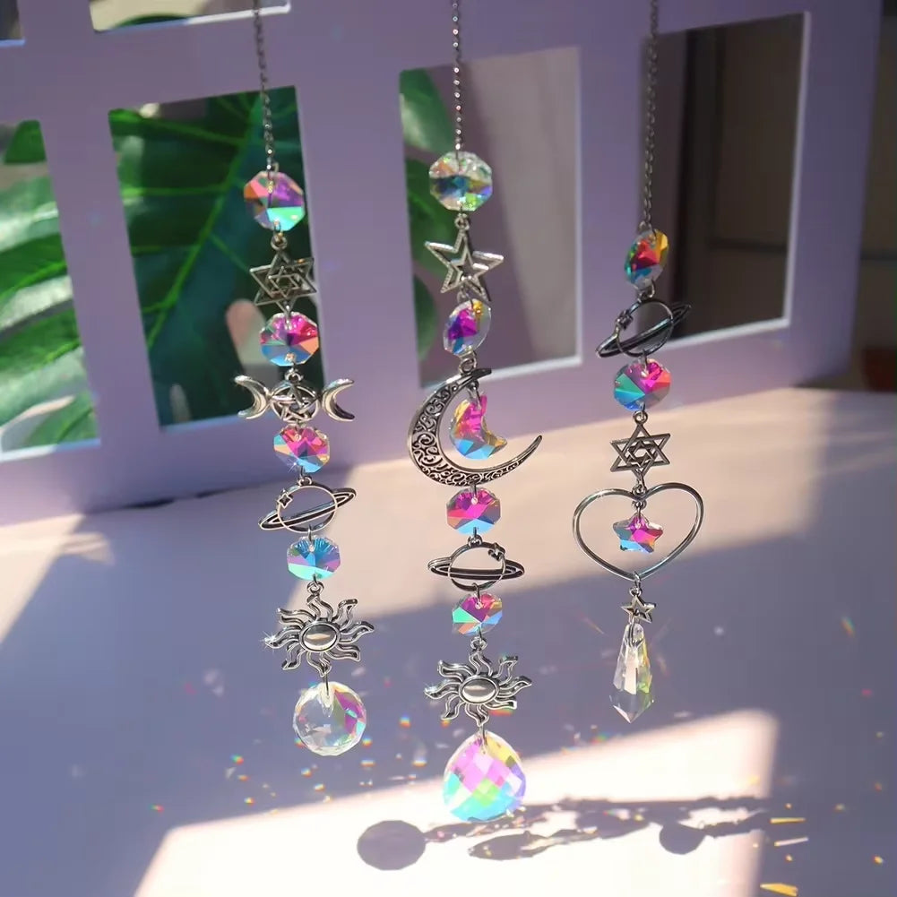 1pc Crystal Wind Chime Moon Sun Catcher Diamond Prisms Pendant Dream Catcher Rainbow Hanging Drop Home Garden Decor Windchime - Buy online at  Vibe In Cart.