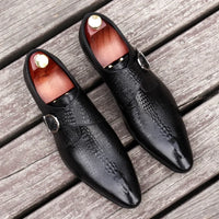 Men's Black And Blue Genuine Leather Oxford Shoes With Crocodile Pattern