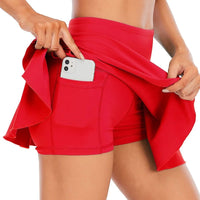 Women's Pleated High Waist Tennis Skort with Pockets, XS-XXL