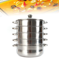 5 Tier Stainless Steel Steamer Pot Set 28cm Large Capacity Stackable Cookware With Glass Lid For Home Kitchen - Buy online at  Vibe In Cart.