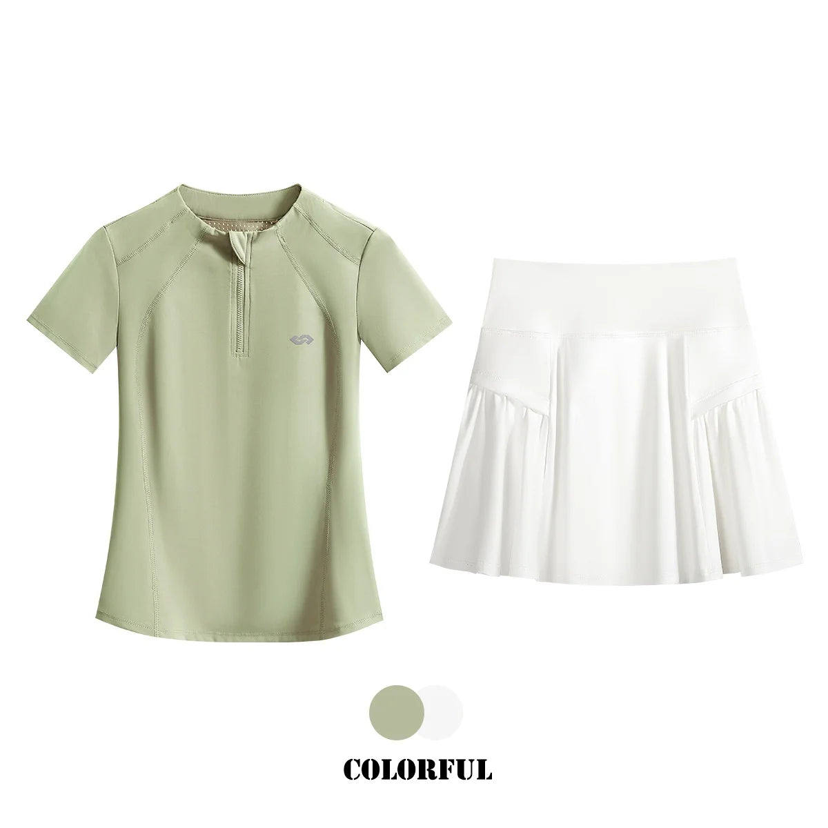 Women's 2-Piece Tennis Skirt and Top Set, Polyester Elastane