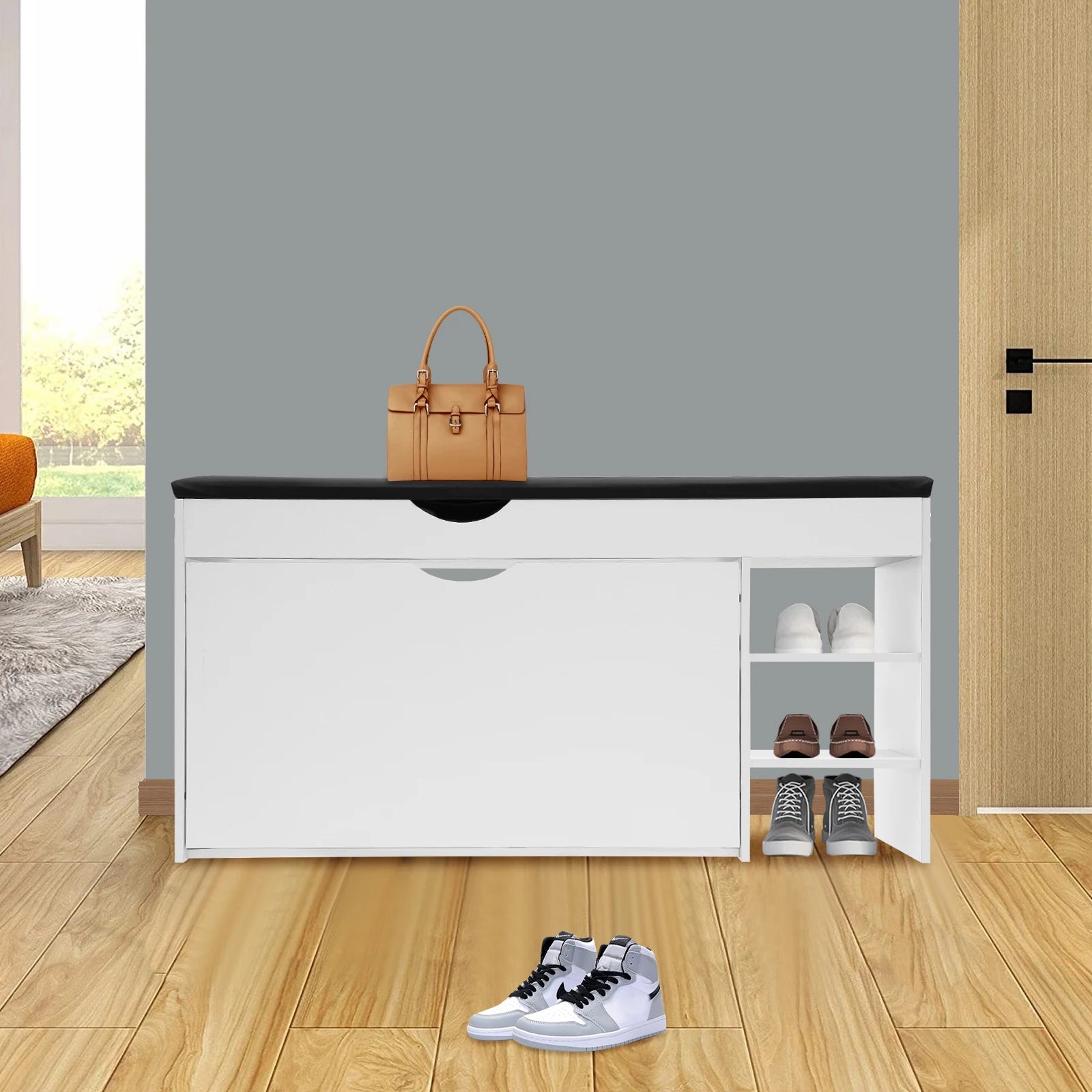 3-Tier Shoe Bench Rack W/Cushioned Seat Hidden Drawers Shoes Storage Cabinet for Home Entrance - Buy online at  Vibe In Cart.