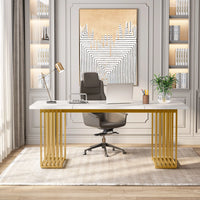 Tribesigns Modern Office Desk, 70.9" Wooden Computer Desk,Executive Desk with Gold Metal Legs, Large Workstation Home Office - Buy online at  Vibe In Cart.