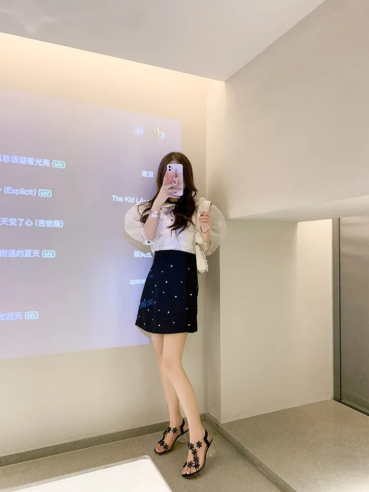 Women's High Heel Back Strap Sandals with Square Heel and Crystal