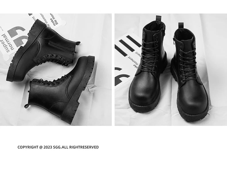 Couple's casual boots four season men's and women's high top leather boots fashion thick soled non slip plus size outdoor boots - Buy online at  Vibe In Cart.