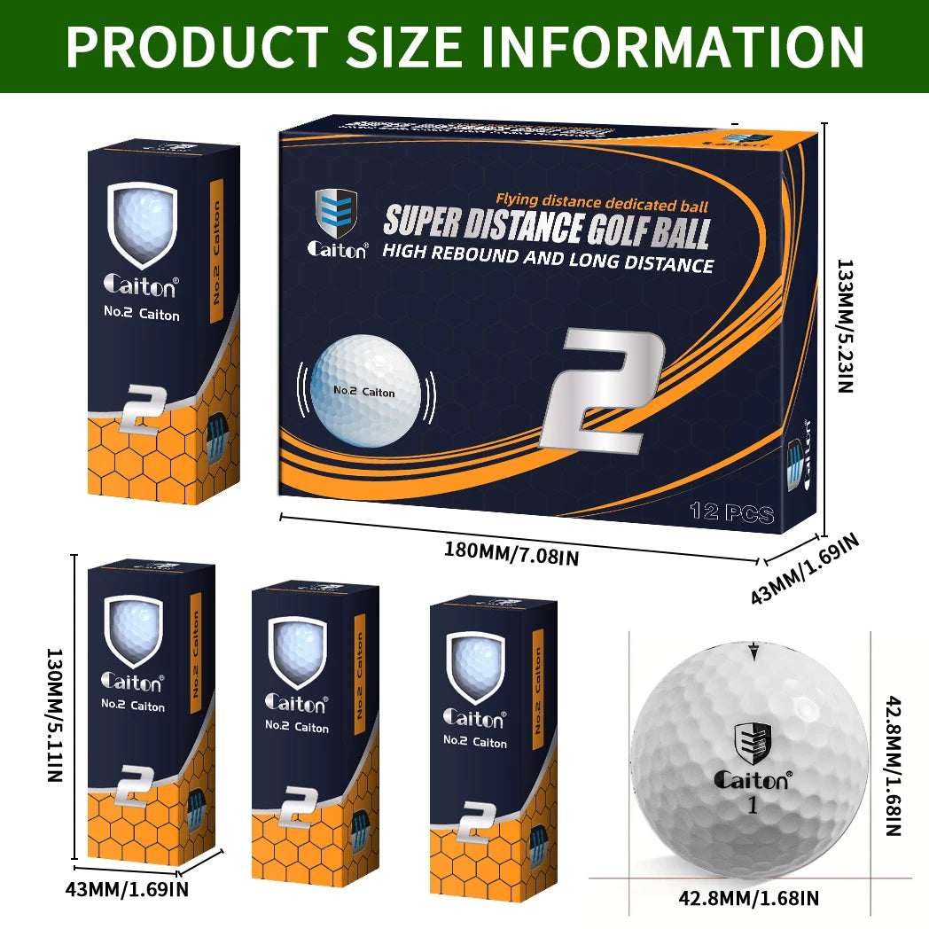 Two Piece Distance Golf Balls with Stability, 42.85mm, 12/6/3 Pack