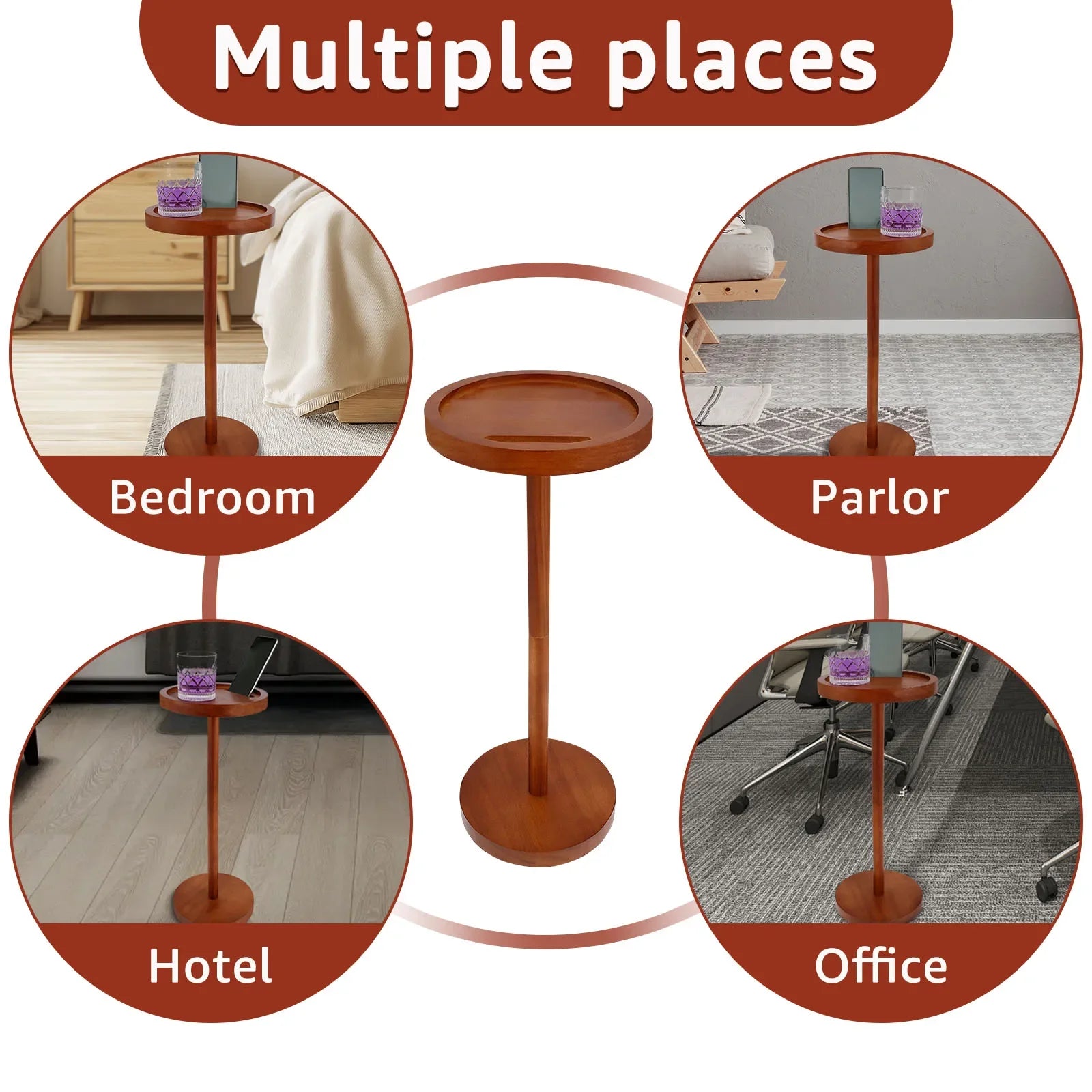 Round Wooden Small Coffee Tables with Phone Holder sofa corner tables with Thickened Base coffee table Living room furniture - Buy online at  Vibe In Cart.