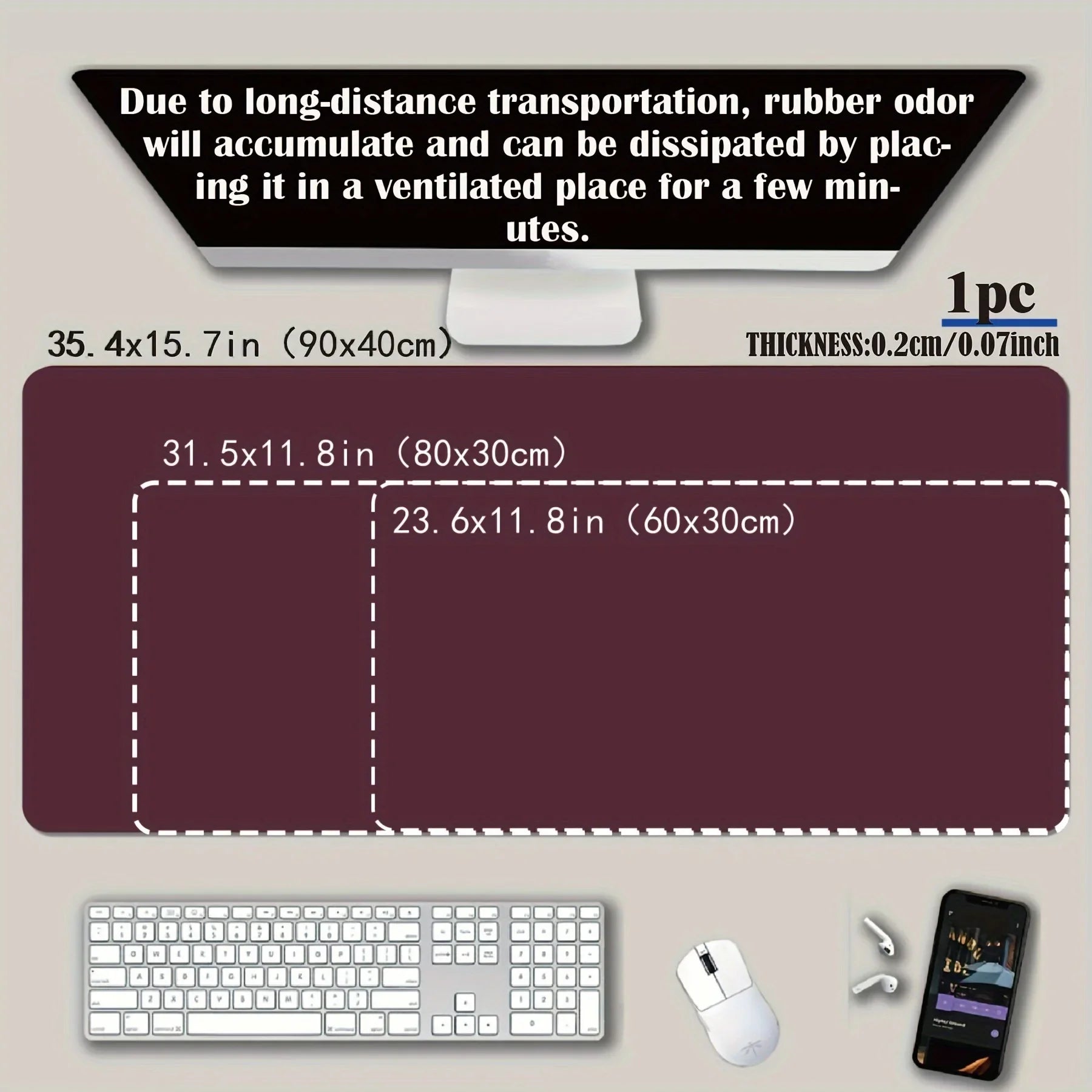 Large White Sports Car Design Gaming Mouse Pad with Anti-Slip Rubber Base