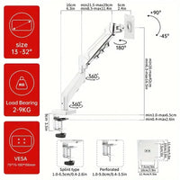 Adjustable Gas Spring Single Monitor Arm for 13-32 Inch Screens with Clamp Stand
