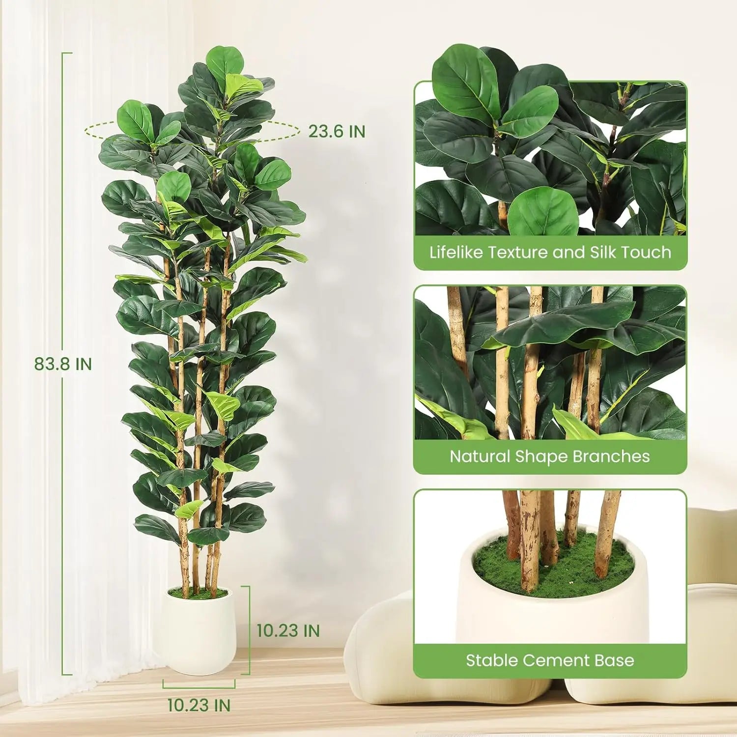 5/6/7 FT Artificial Fiddle Leaf Fig Tree with Pot Faux Trees with Artificial Plants Fiddle Leaves Greenery Fake Tree for Home - Buy online at  Vibe In Cart.