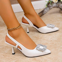 High Heels Sandals Women Crystal Square Buckle Spring Summer Slip On Pointed Toe Pumps Woman Thin Heel Party Wedding Shoes Mujer - Buy online at  Vibe In Cart.