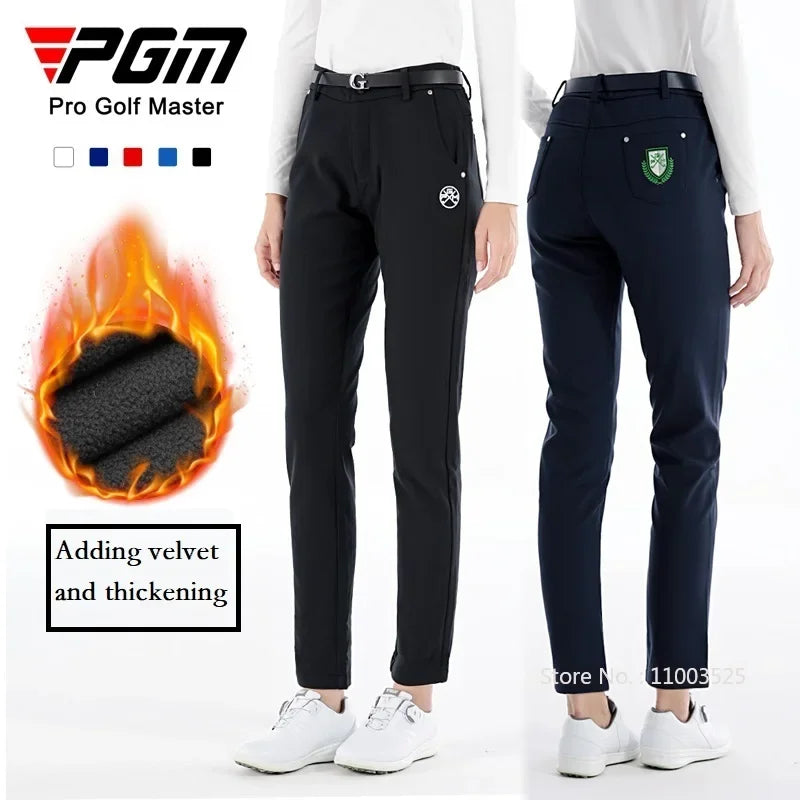 Women's Winter Fleece Golf Pants Thicken Windproof Slim Full Length