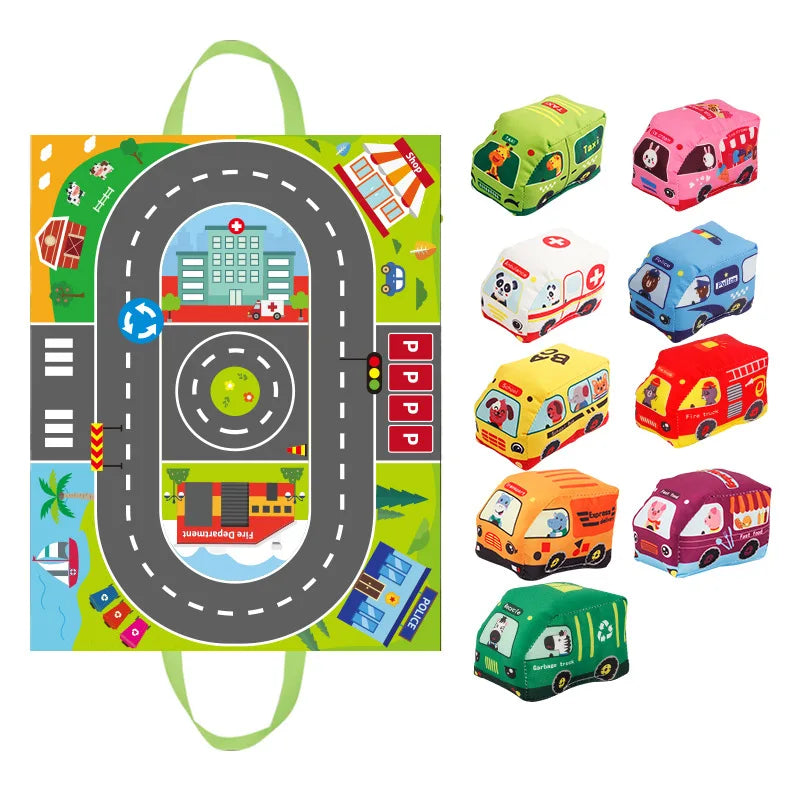 Baby Montessori Soft Car Toy with Map Game Mat Storage Bag Infant Cloth Book Cute Cartoon Sensory Training Toys Toddlers Gifts - Buy online at  Vibe In Cart.