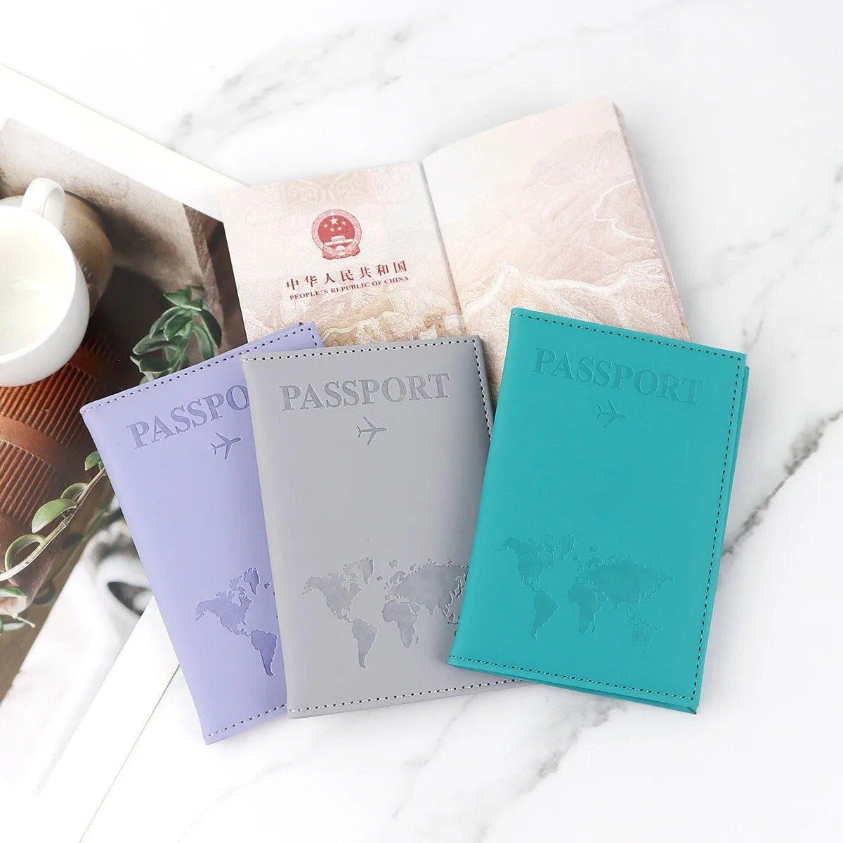 Passport Cover with World Map Design in PU, 14.5 x 10 cm