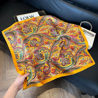 Printed Paisley Houndstooth Square Scarf for Women, Coffee Color, Polyester