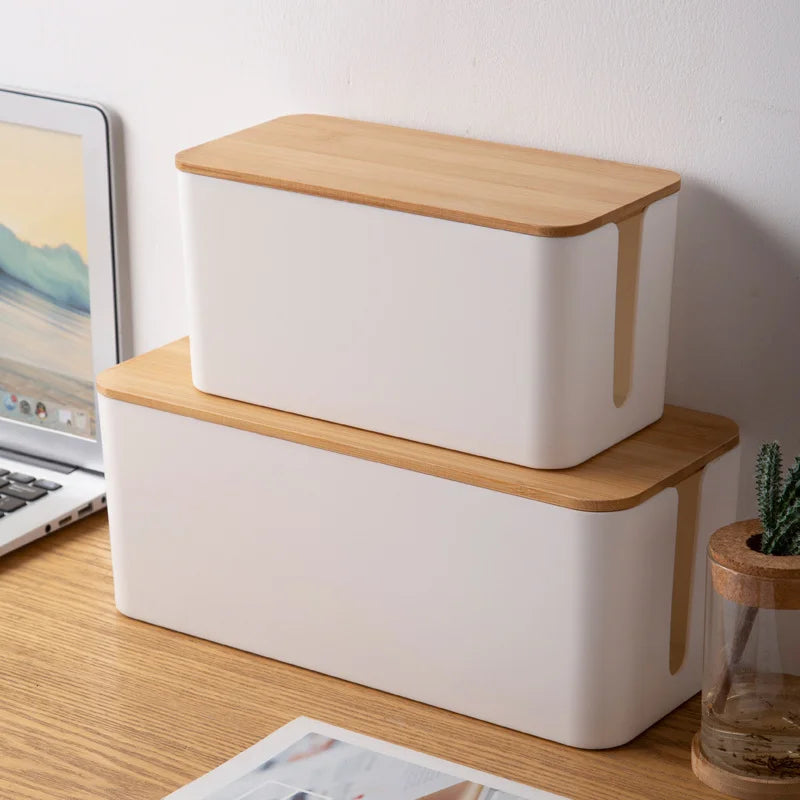 Wooden Storage Box for Cables and Remotes Organization