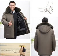 Men's White Goose Down Long Winter Jacket with Detachable Liner
