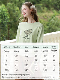 Women's Green Waffle Knitted Loose O-Neck Pullover Hoodie with Embroidery
