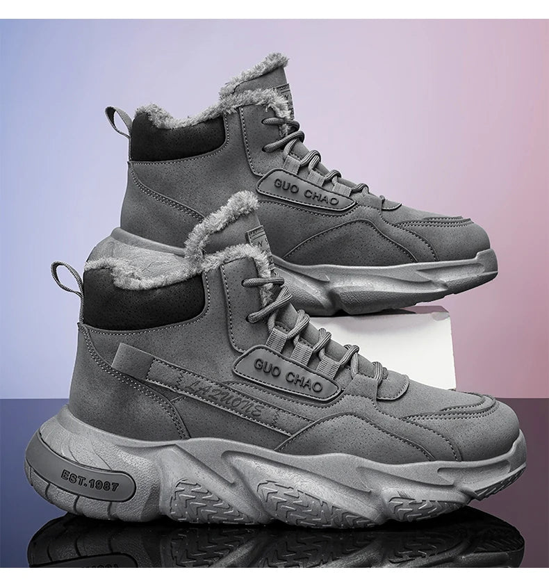 Men's Mid-Calf Wool Lined Snow Boots with Rubber Sole