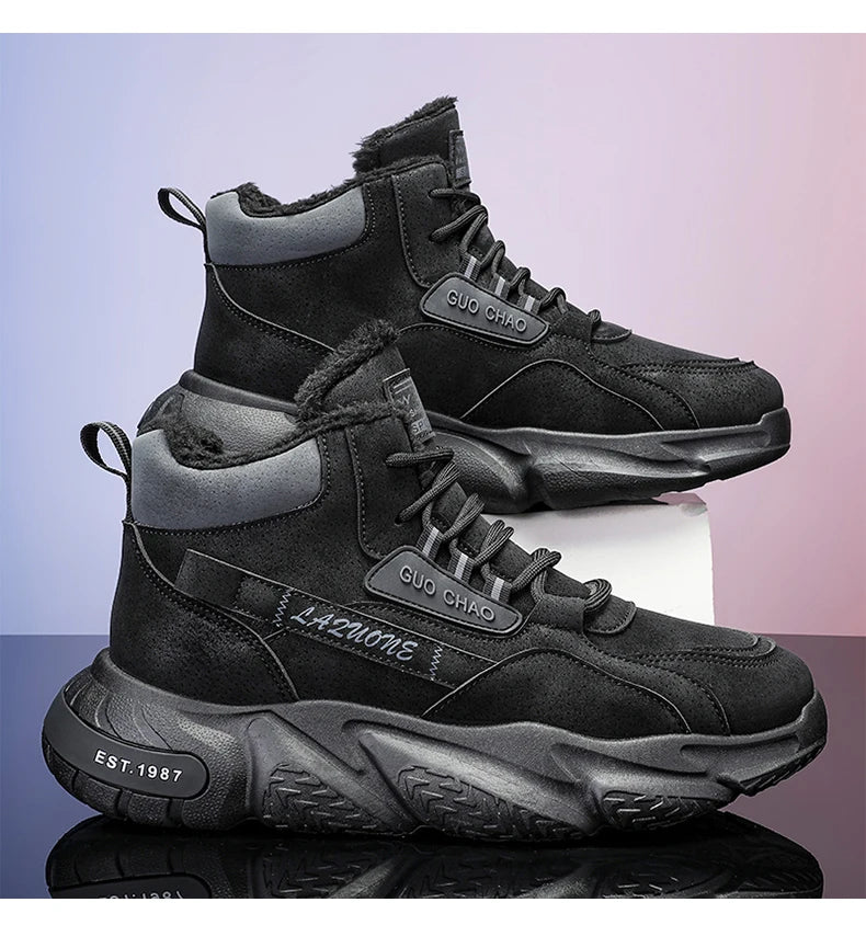 Men's Mid-Calf Wool Lined Snow Boots with Rubber Sole