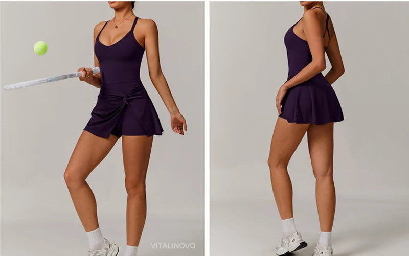 VITALINOVO Womens Tennis Dress with Shorts Underneath Workout Dress with Built-in Bra Deep V Neck Athletic Dresses Golf Dress - Buy online at  Vibe In Cart.