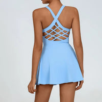 Women Tennis Dress One-Pieces Slim Fit Soft Sports Sets Golf Badminton Skorts Back Cross Tracksuits With Chest Pads Yoga Suits - Buy online at  Vibe In Cart.