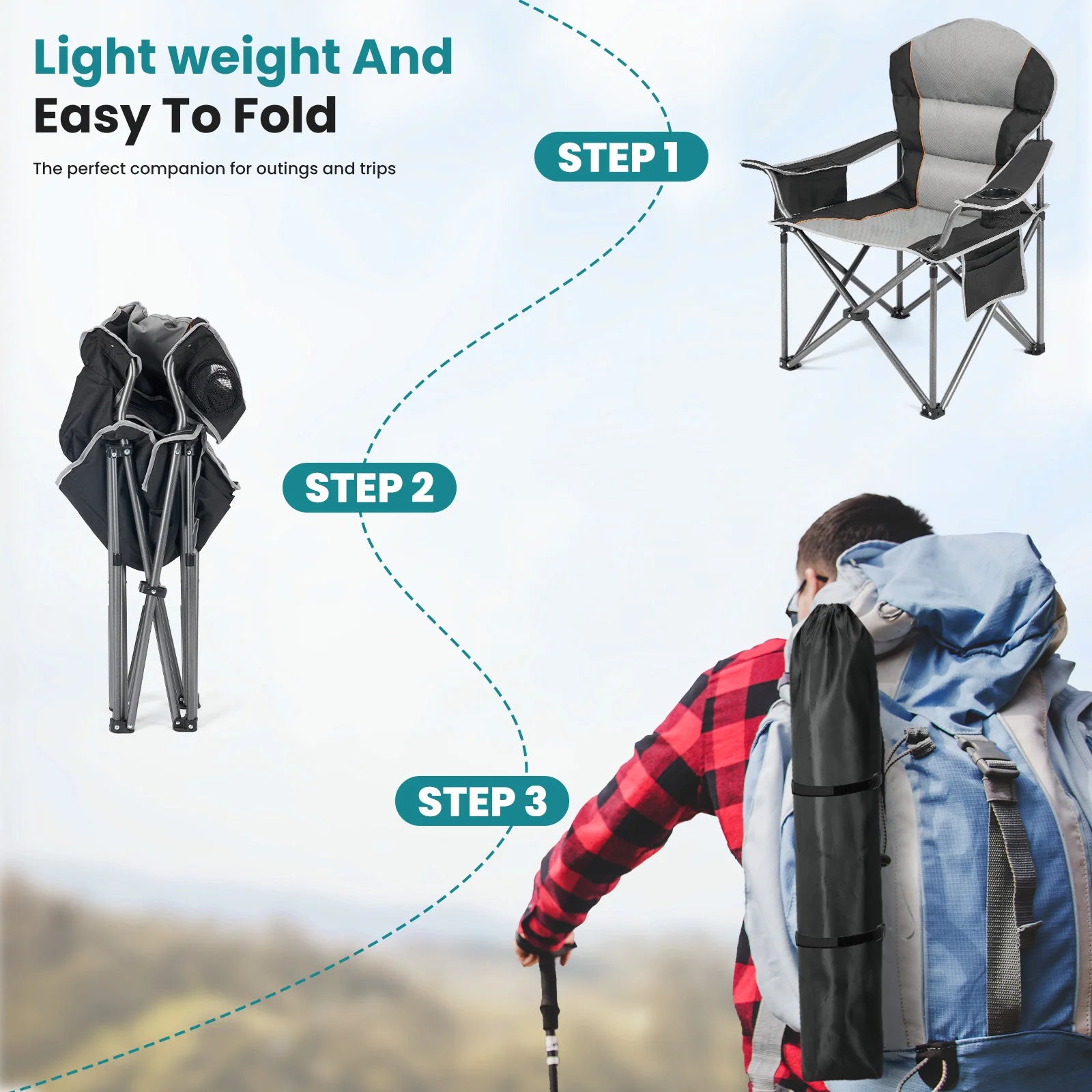 JHK Heavy Duty Camping Chair 450lbs Capacity Portable Folding Chair with Cup Holder Sturdy Steel Frame Outdoor Chair for Camping - Buy online at  Vibe In Cart.