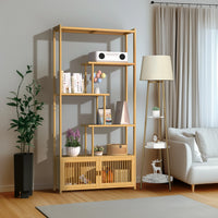 6 Tier Bamboo Bookshelf Bamboo Storage Rack with Cabinet Living Room Display Rack Storage Organizer for Home Office - Buy online at  Vibe In Cart.