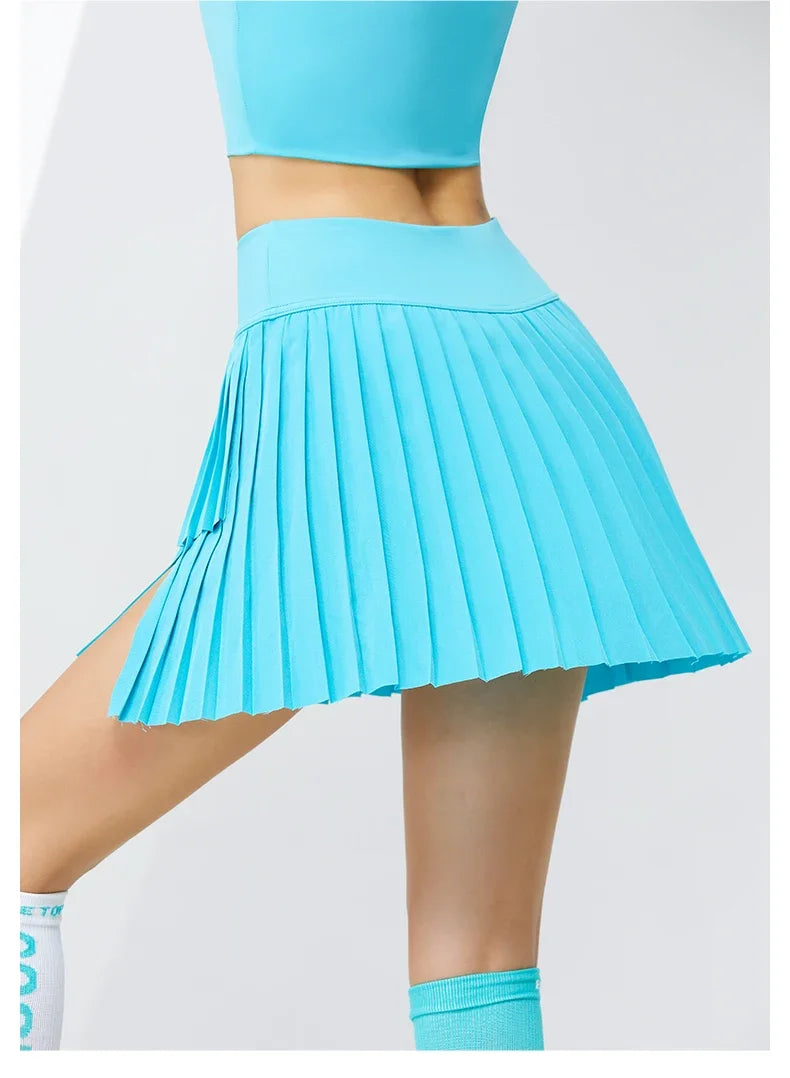 Women's Mini Pleated Sports Skort with Pockets and Double Layer
