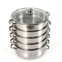 5 Tier Stainless Steel Steamer Pot Set 28cm Large Capacity Stackable Cookware With Glass Lid For Home Kitchen - Buy online at  Vibe In Cart.