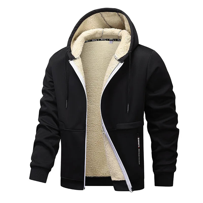 Sherpa Lined Men's Winter Jacket, Thickened Workwear Men Hooded Coat, Outdoor Casual Warm Fleece Jackets For Man - Buy online at  Vibe In Cart.
